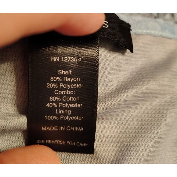 Ali Miles 1X Blue Leopard Print Tunic Top, 1/4 Button, Roll Tab Sleeve, Lace Hem - Picture 7 of 7